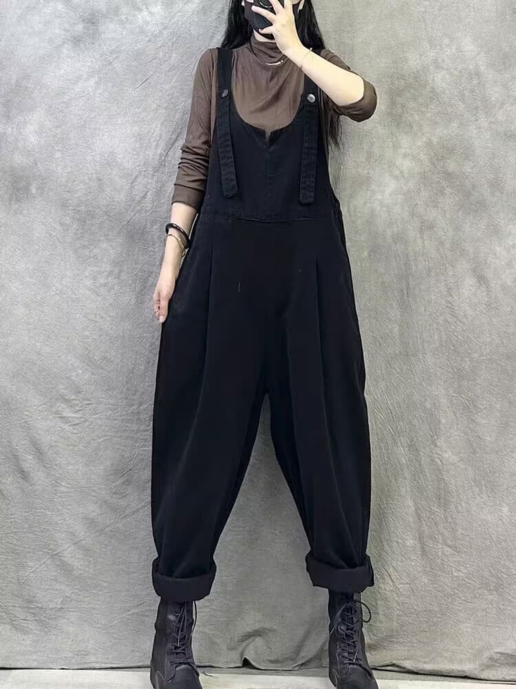 가을 새로운 레트로 워크웨어 멜빵 바지 여성 루즈핏 빅 사이즈 캐주얼 패션 외국 가스 할란 멜빵 이미지 2