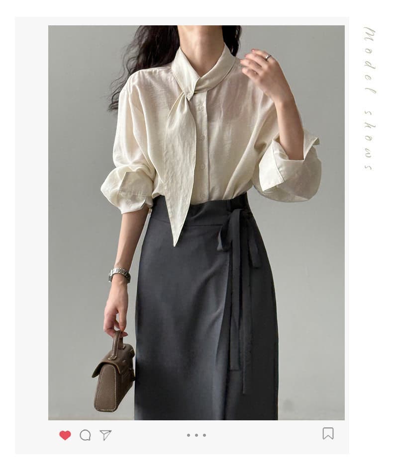 품격 프랑스식 디자인 바람 고유 한 맨위 스카프 칼라 긴팔 여성 셔츠 2026 가을 새로운 고급 센스 작은 셔츠 상세 이미지 2