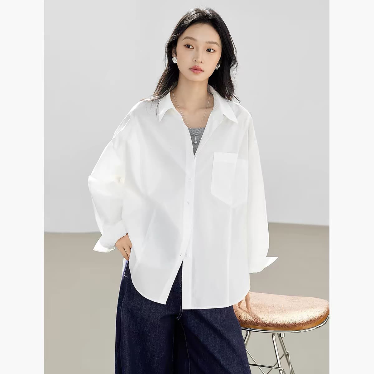 뒤 푸 같은 단락 대화 미니멀리즘 루즈핏 긴팔 여성 셔츠 2026 봄 새로운 순면 느긋한 오픈 가디건 셔츠 상세 이미지 4