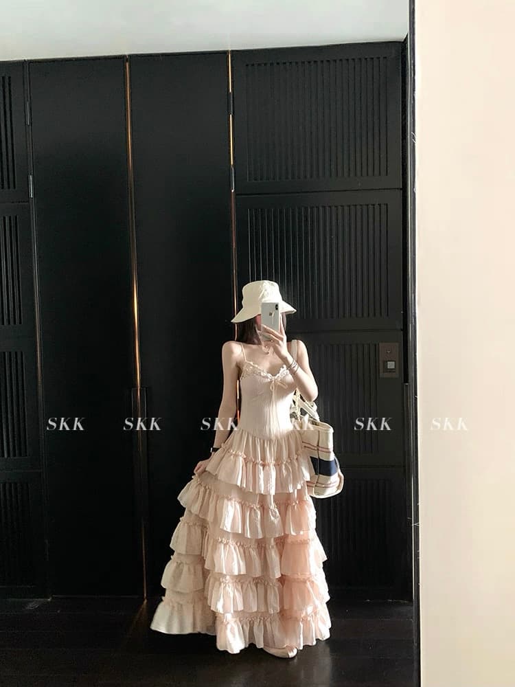 skk store S 지아 리 치마 프랑스식 무거운 작업 4 미터 소비 재료 레이스 슬립 드레스 3 차원 케이크 롱 스커트 상세 이미지 5