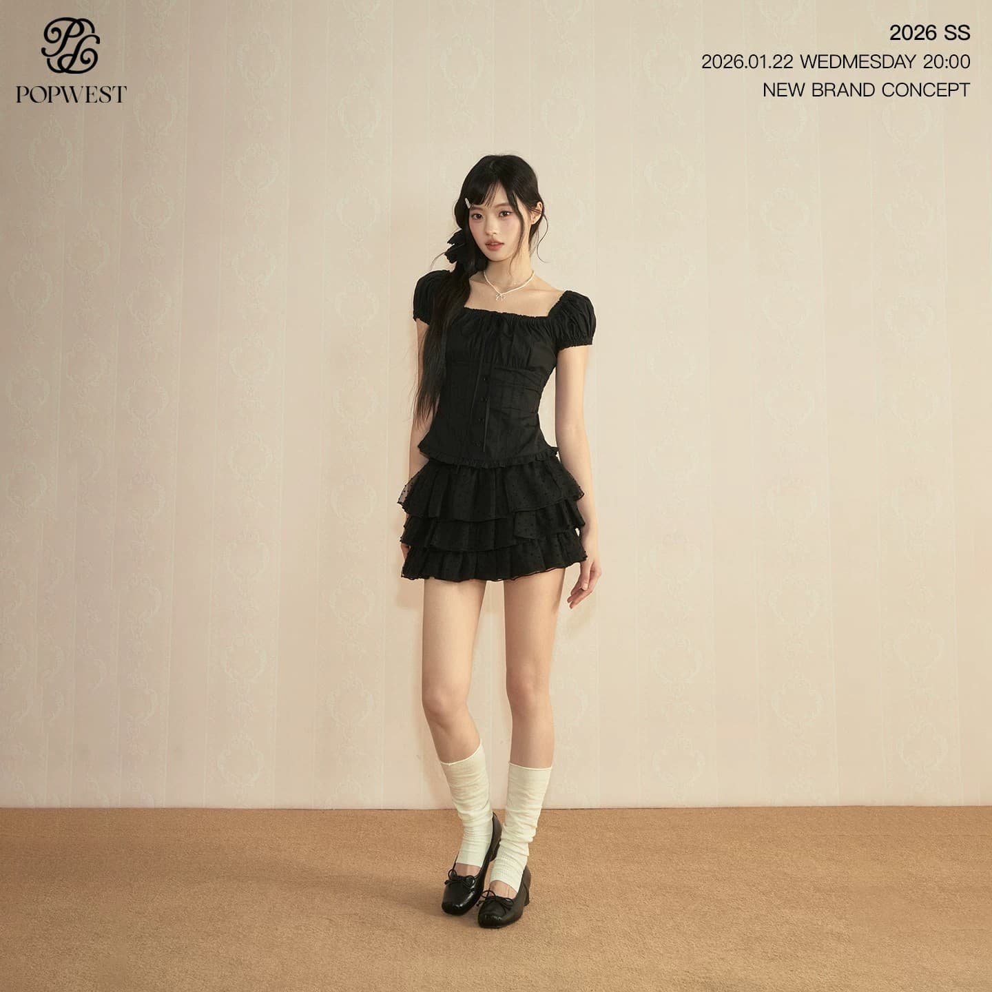 popwest 丨 홀로우 아웃 광장 칼라 오프숄더 거품 소매 작은 셔츠 나비 매듭 레이스 셔츠 여성 셔츠 이미지 2