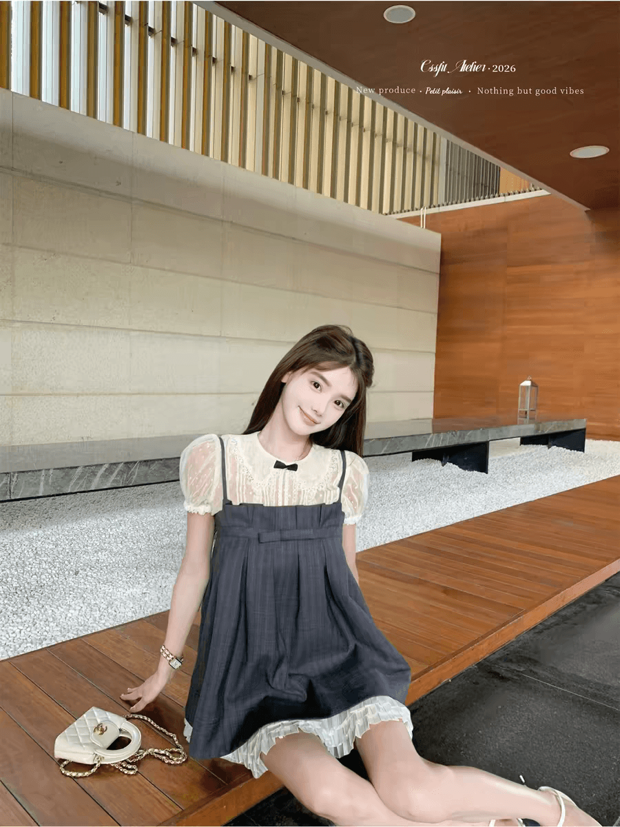 26 ss 梦回 롱 아일랜드 jor a 약화 된 맞춤 체크무늬 3층 플리츠 슬립 드레스 상세 이미지 1