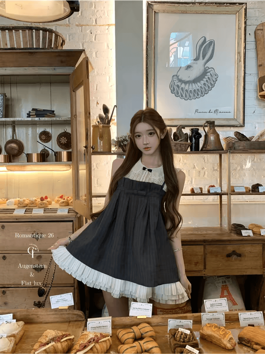 26 ss 梦回 롱 아일랜드 jor a 약화 된 맞춤 체크무늬 3층 플리츠 슬립 드레스 상세 이미지 3