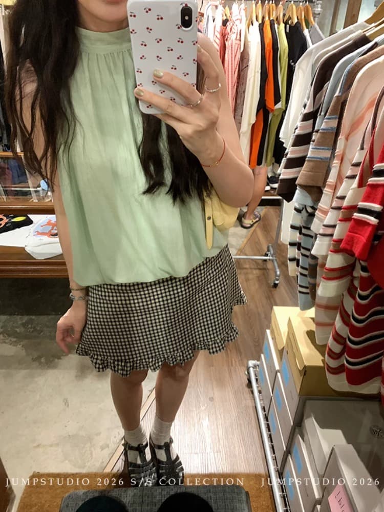 딸기 점프 프랑스식 레트로 행침 목 민소매 조끼 작은 셔츠 여성 봄 여름 디자인 센스 슬림해 보이는 나비 넥타이 맨위 이미지 2