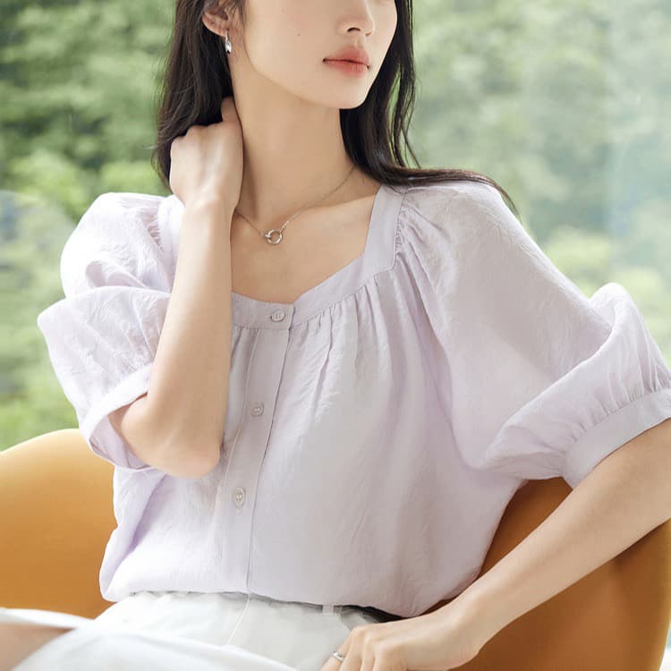 구름 센스 아세트산 시폰 셔츠 여성 여름 새로운 우아함 출퇴근 광장 칼라 얇고 가벼운 루즈핏 맨위 상세 이미지 3