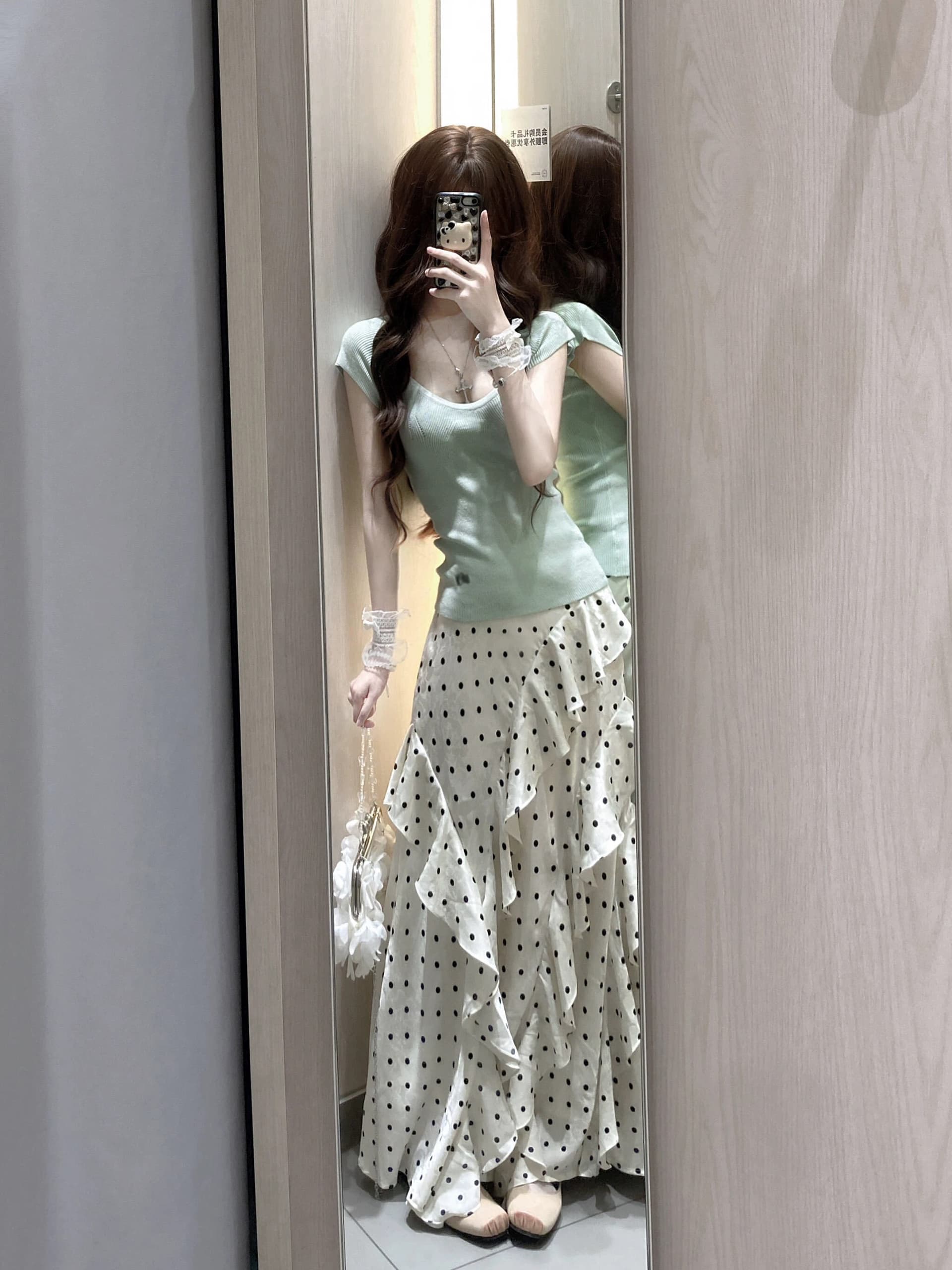 프랑스식 달콤한 핫걸 도트 무늬 여성 드레스 여름 고급 센스 불규칙 케이크 길다 치마 착용 가져 가라. 에이즈 환자 세트 이미지 2