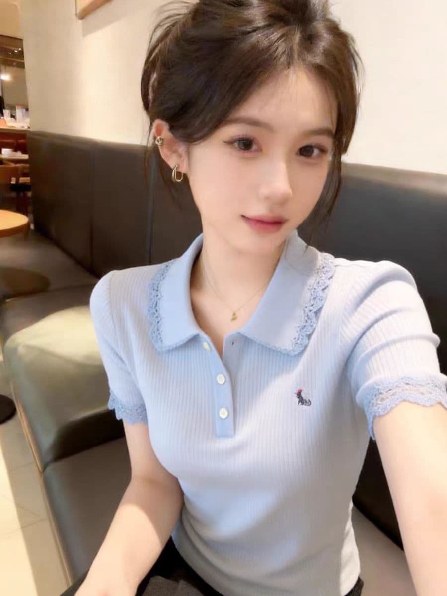 슈퍼 화재 연령 감소 레이스 레이스 반팔 티셔츠 여성 고유 한 아름다운 여름 2026 년 새로운 그레이트 봐 의류 이미지 2