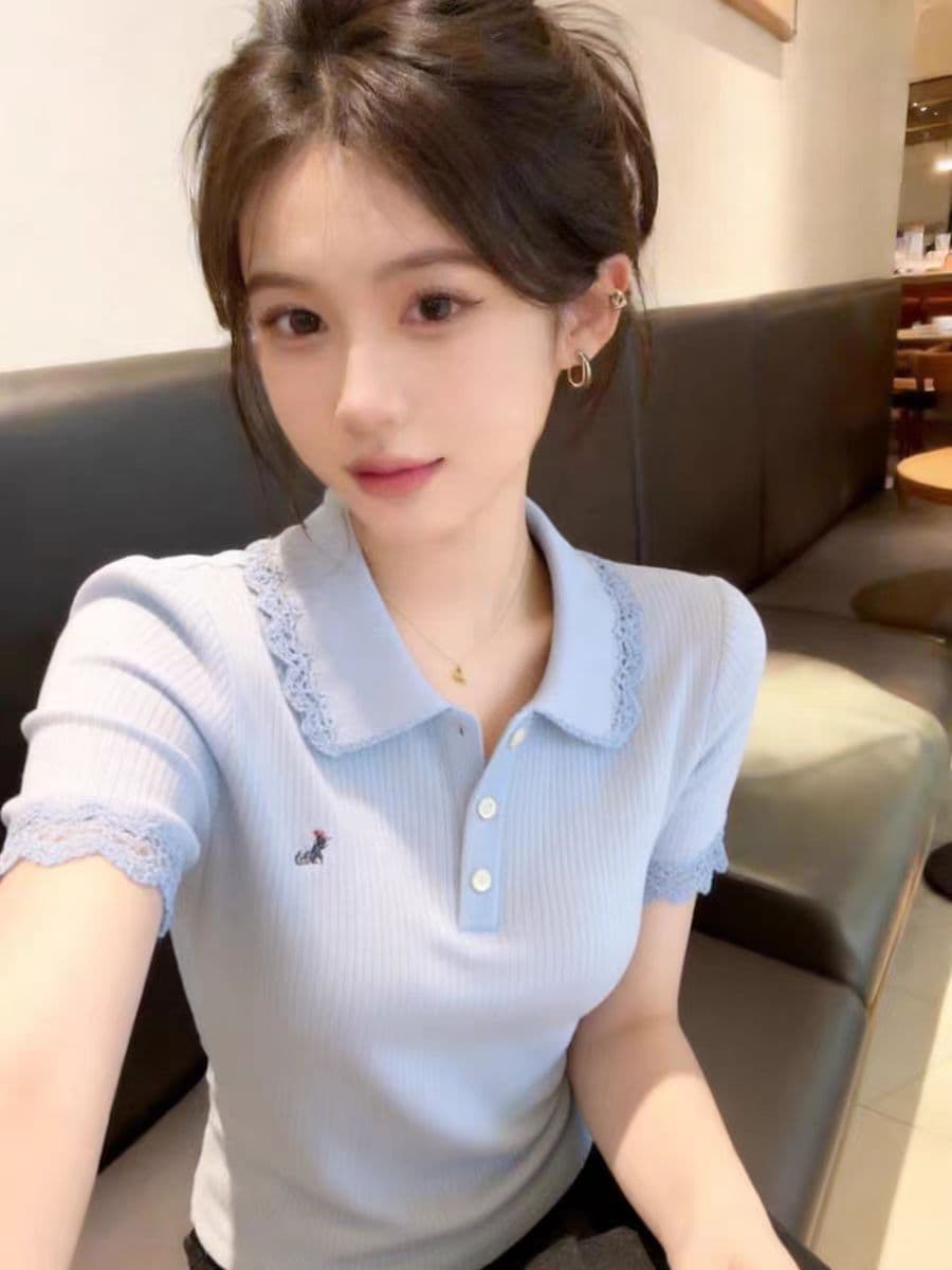 슈퍼 화재 연령 감소 레이스 레이스 반팔 티셔츠 여성 고유 한 아름다운 여름 2026 년 새로운 그레이트 봐 의류 이미지 4
