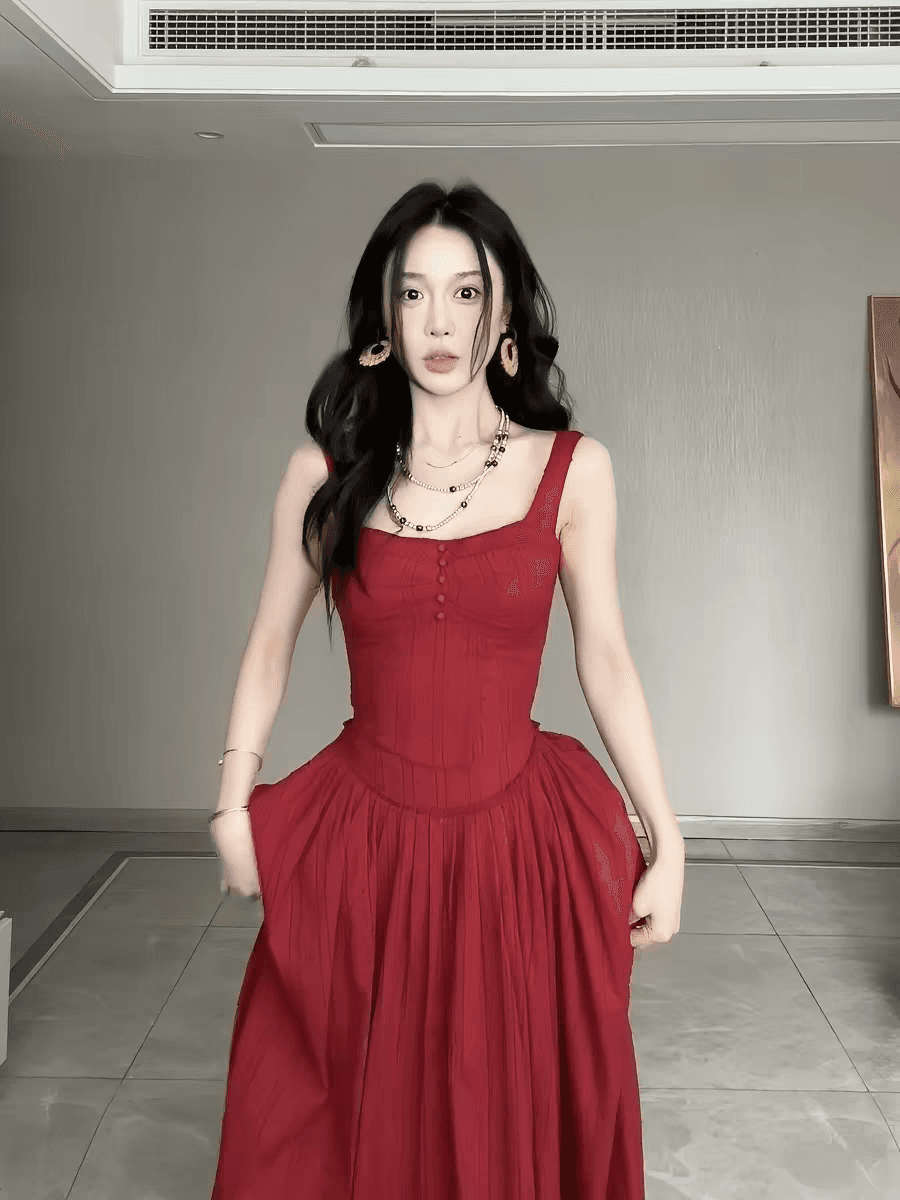 rosefang 신제품 제한된 시간 제안 나이 샤 이른 봄 프랑스식 레트로 슬립 허리 수축 대 치마 드레스 상세 이미지 2