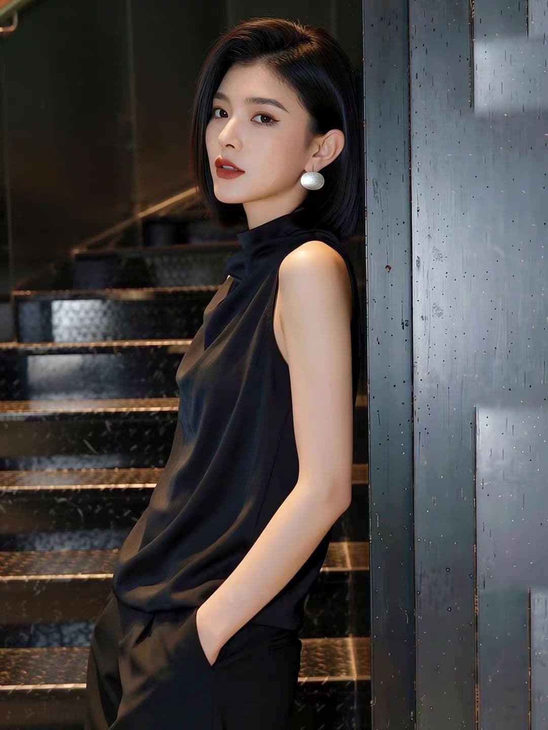 2026 여름 새로운 패션 출퇴근 바람 민소매 맨위 여성 검정색 흔들다 칼라 주름 루즈핏 슬림해 보이는 다용도 품격 이미지 4