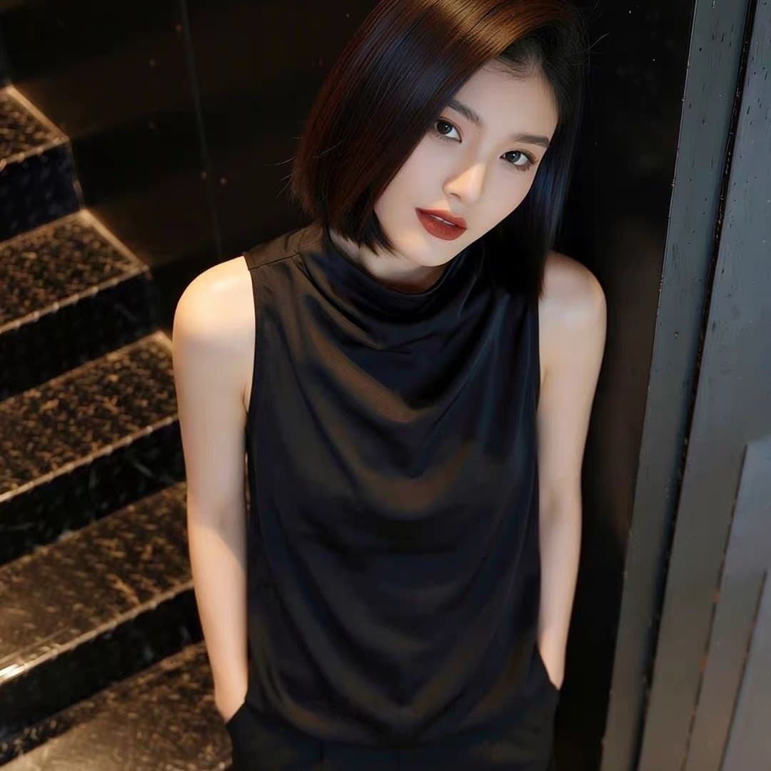 2026 여름 새로운 패션 출퇴근 바람 민소매 맨위 여성 검정색 흔들다 칼라 주름 루즈핏 슬림해 보이는 다용도 품격 상세 이미지 4