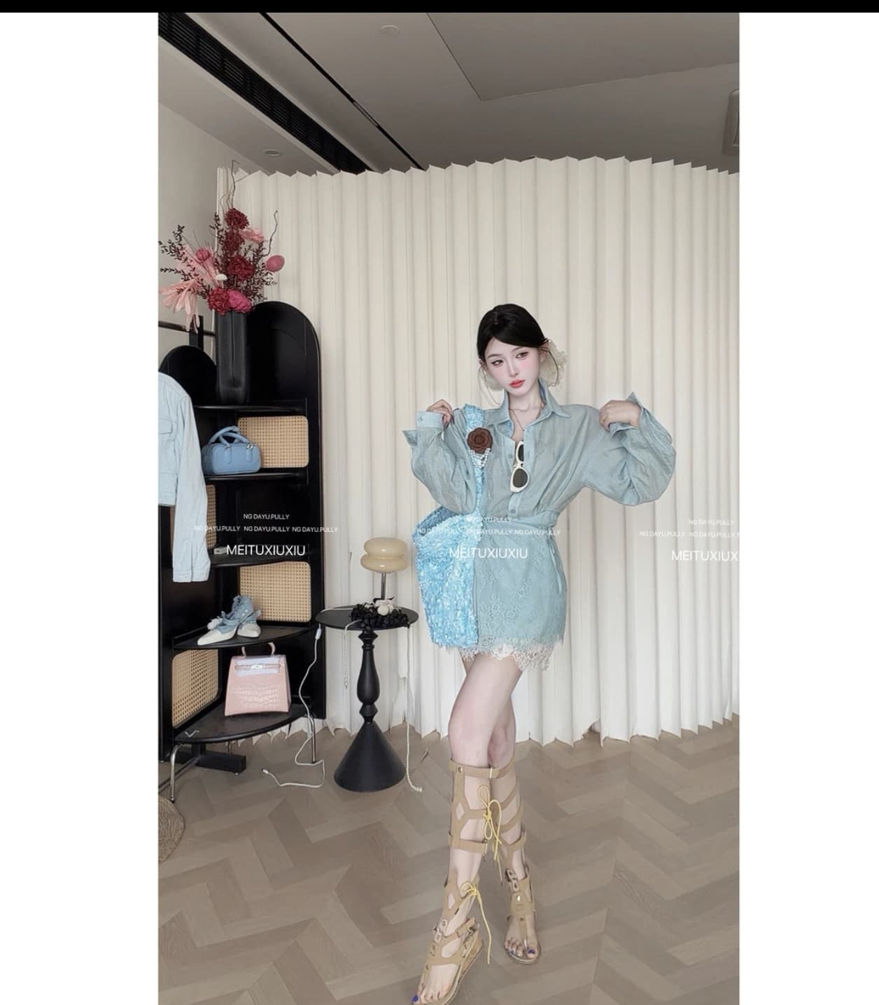 ng dayu 도쿄 잡지 직접 만든 프랑스식 레이스 랩스커트팬츠 스트랩 셔츠 레이스 레이스 미니 스커트 이미지 2