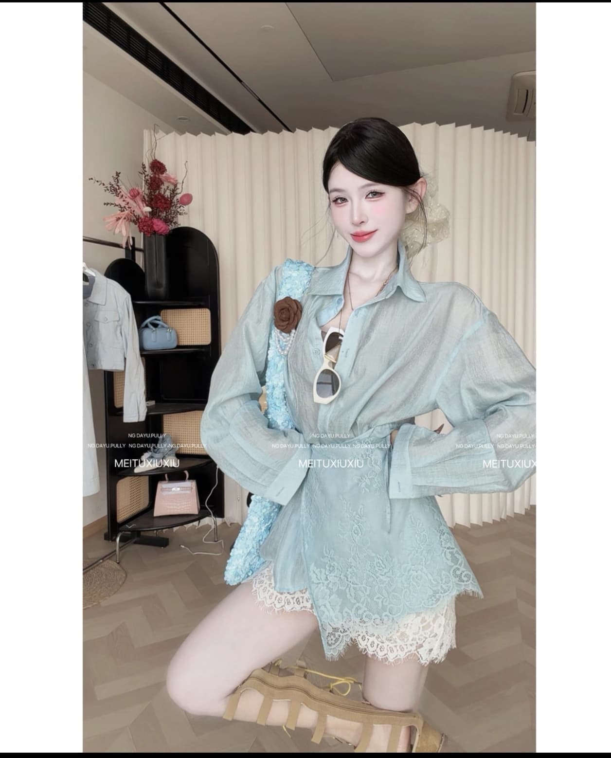 ng dayu 도쿄 잡지 직접 만든 프랑스식 레이스 랩스커트팬츠 스트랩 셔츠 레이스 레이스 미니 스커트 상세 이미지 2