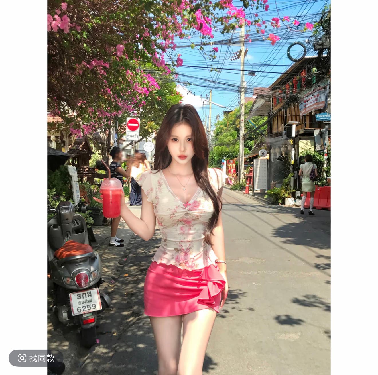 mejiu 꿀 나인 얕은 쇼어 책 제인 레이스 V넥 날다 소매 꽃무늬 반팔 여름 달콤함 핫걸 순수한 욕망 센스 상세 이미지 1