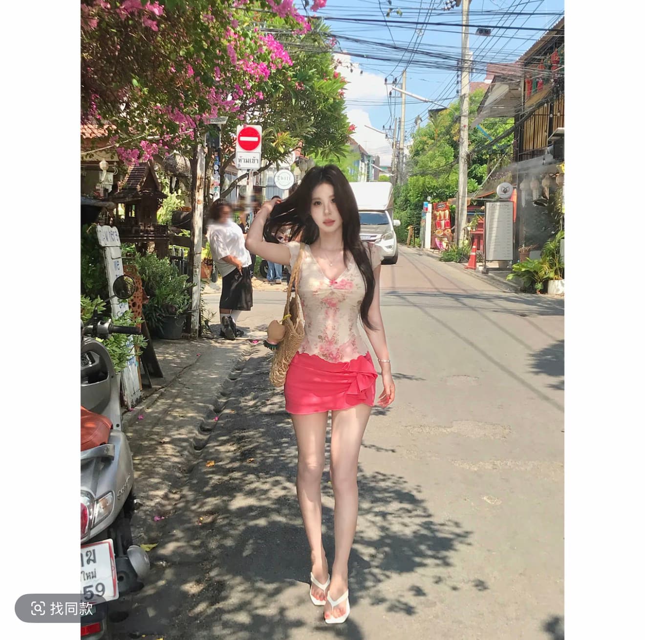 mejiu 꿀 나인 얕은 쇼어 책 제인 레이스 V넥 날다 소매 꽃무늬 반팔 여름 달콤함 핫걸 순수한 욕망 센스 상세 이미지 4