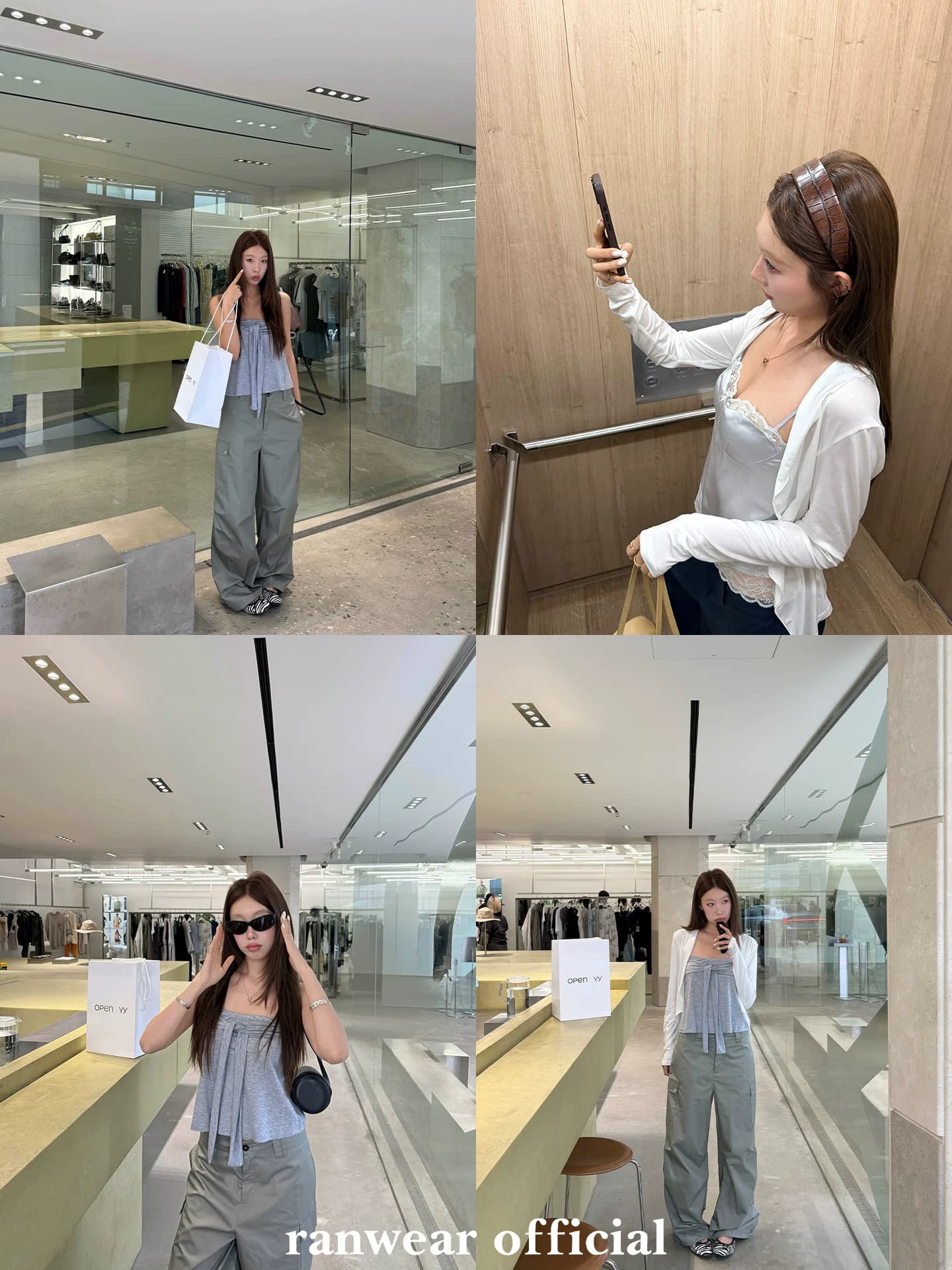 ranwear 밤나무 榛 숙련 된 100 라이 경기 서울 통기성 자외선 차단 비틀림 스트랩 튜브탑 프릴 오픈 가디건 세트 이미지 4