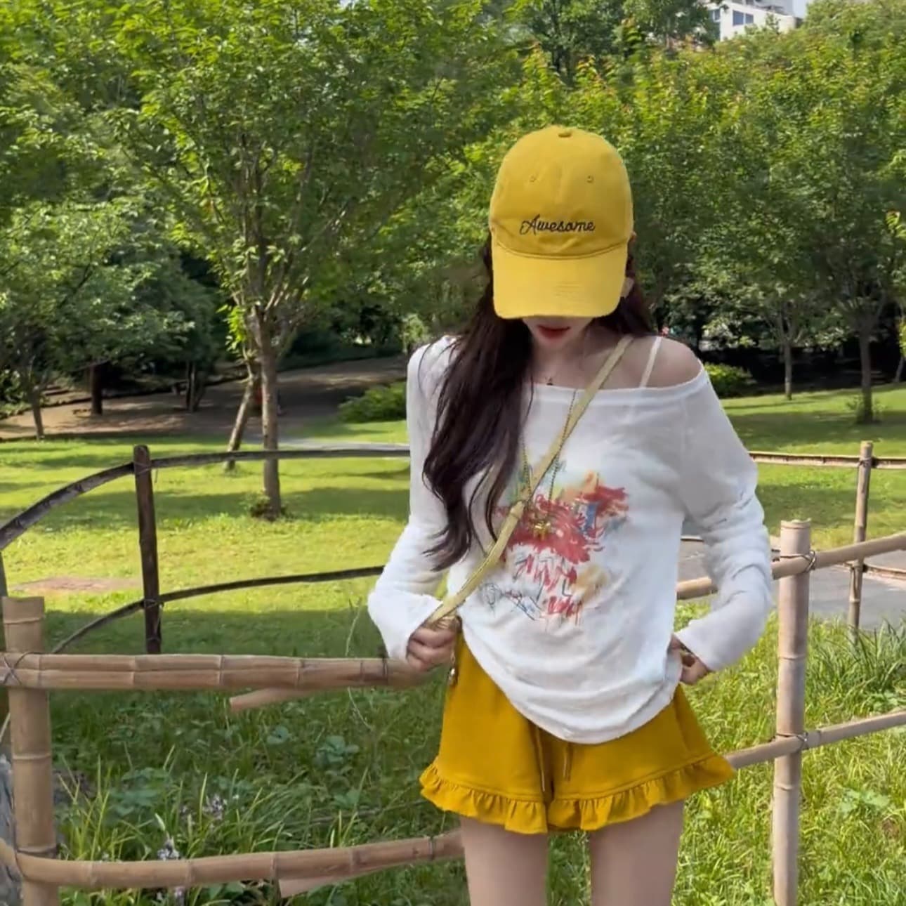 샤오 크릭 의류 여름 새로운 느긋한 바람 태양 보호 셔츠 캐주얼 프린트 오프숄더 루즈핏 티셔츠 2316 바지 이미지 5