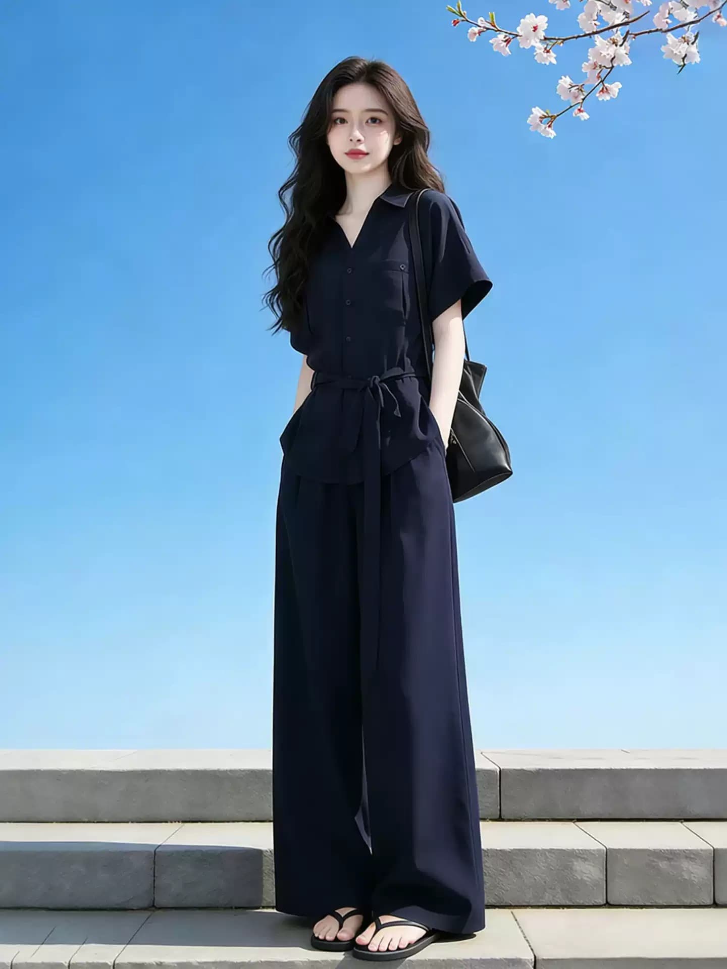 2026 여름 착용 가져 가라. 전체 집합 올해 인기 한 부서 출퇴근 반팔 셔츠 캐주얼 와이드 레그 팬츠 투피스 슈트 이미지 2