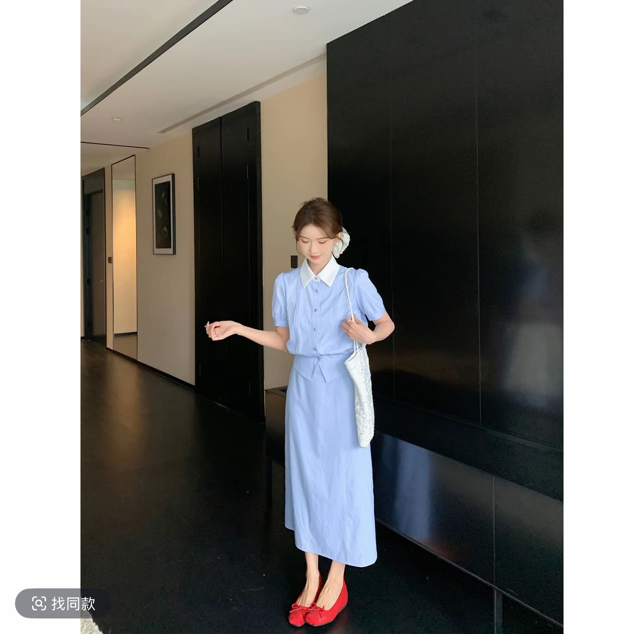 shaoer 블루 화이트 사랑 노래 프랑스식 학원 스타일 여름 청소 상쾌 세트 상세 이미지 2