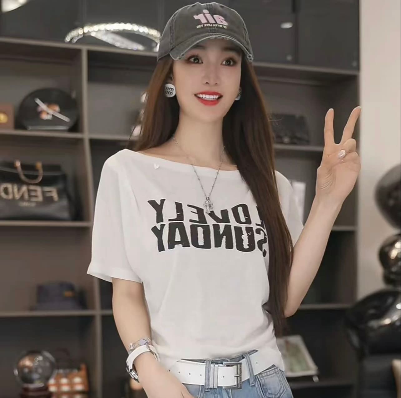 2026 여름 오프숄더 마 오래된 알파벳 반팔 티셔츠 얇은 스타일 맨위 상세 이미지 2
