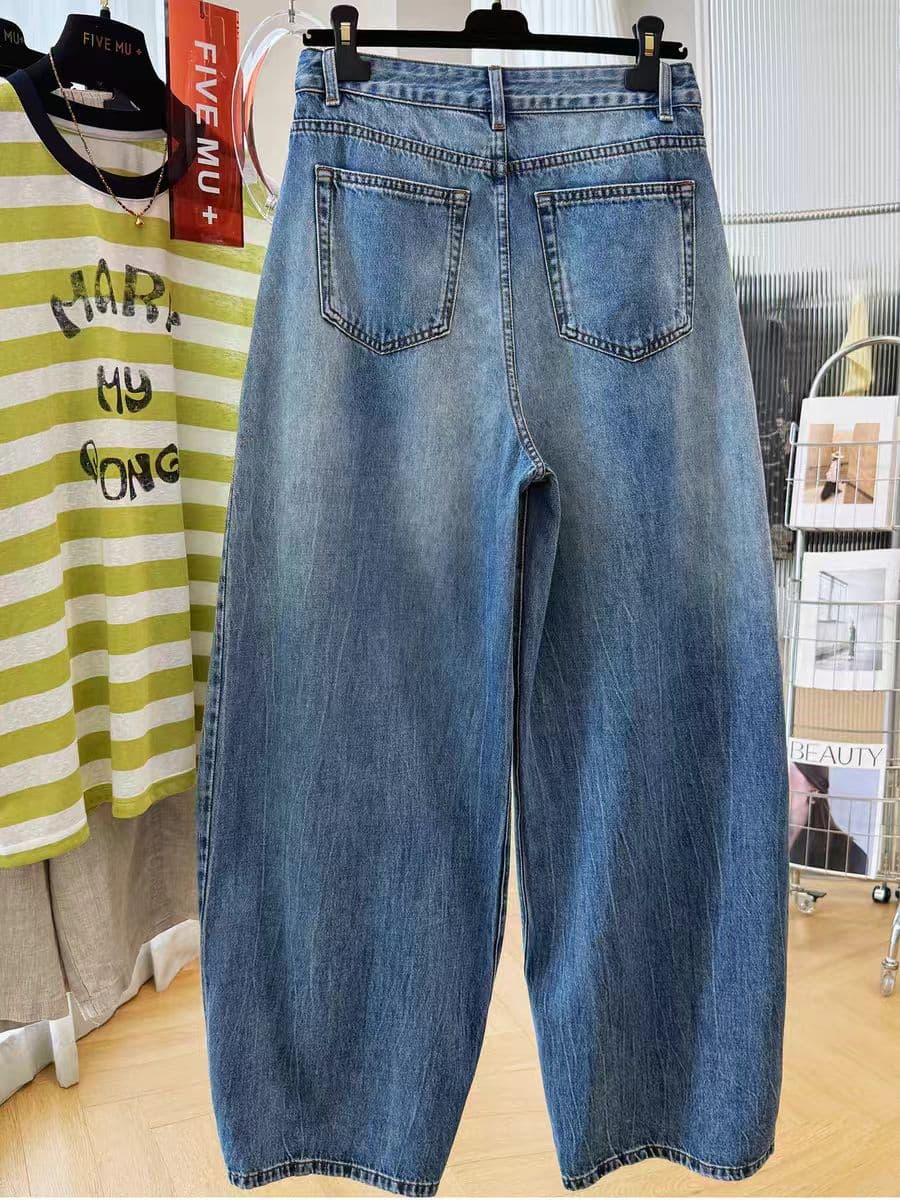 2026 슈퍼 화재 oversize 캐주얼 찢어진 부분 청바지 여성 여름 고유 한 얇은 스타일 느긋한 바람 느슨함 센스 바지 상세 이미지 4