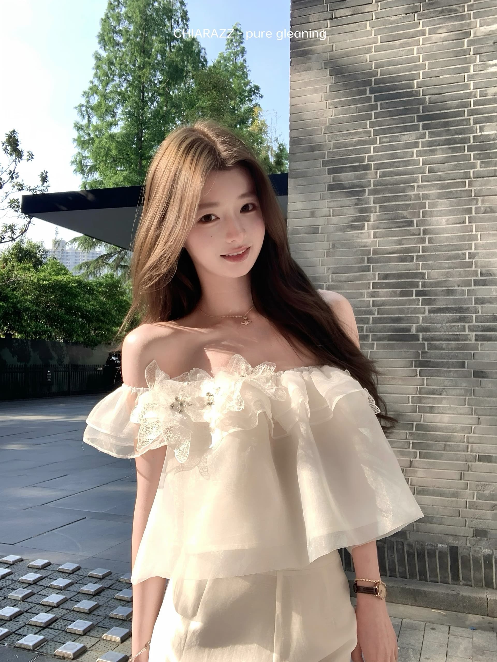 수영장 자오 짜오 26ss 릴리 오브 더 밸리 제직 비 수공 비즈 박기 꽃 비스듬한 어깨 의류 주간 실크 아세트산 아마 긴 바지 이미지 2