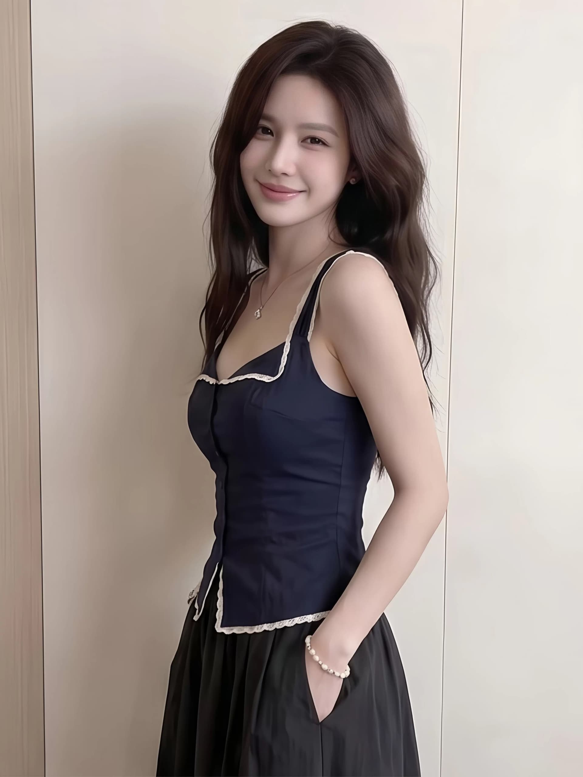 2026 년 슈퍼 요정 디자인 센스 빛 요리 한 바람 어두운 색 차가운 센스 광장 칼라 레이스 레이스 싱글 줄 버튼 허리 수축 슬립 여성 의류 상세 이미지 4