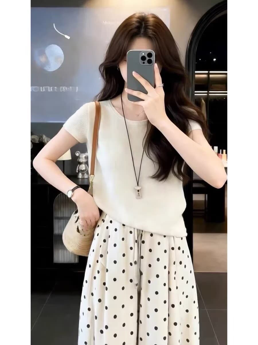자이언트 잘 생긴 ootd 착용 가져 가라. 전체 집합 2026 새로운 반팔 티셔츠 여성 여름 와이드 레그 팬츠 캐주얼 투피스 슈트 이미지 2