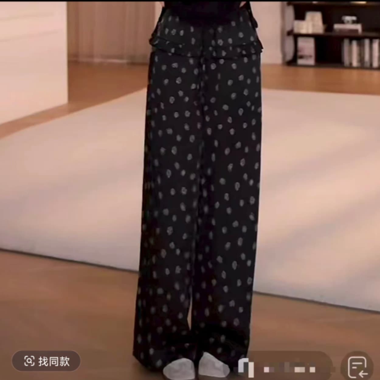 yy 여름 새로운 프릴 허리밴드 머리 자카드 넓은 다리 길이 바지 여름 작은 대중 플리츠 반팔 티셔츠 이미지 5