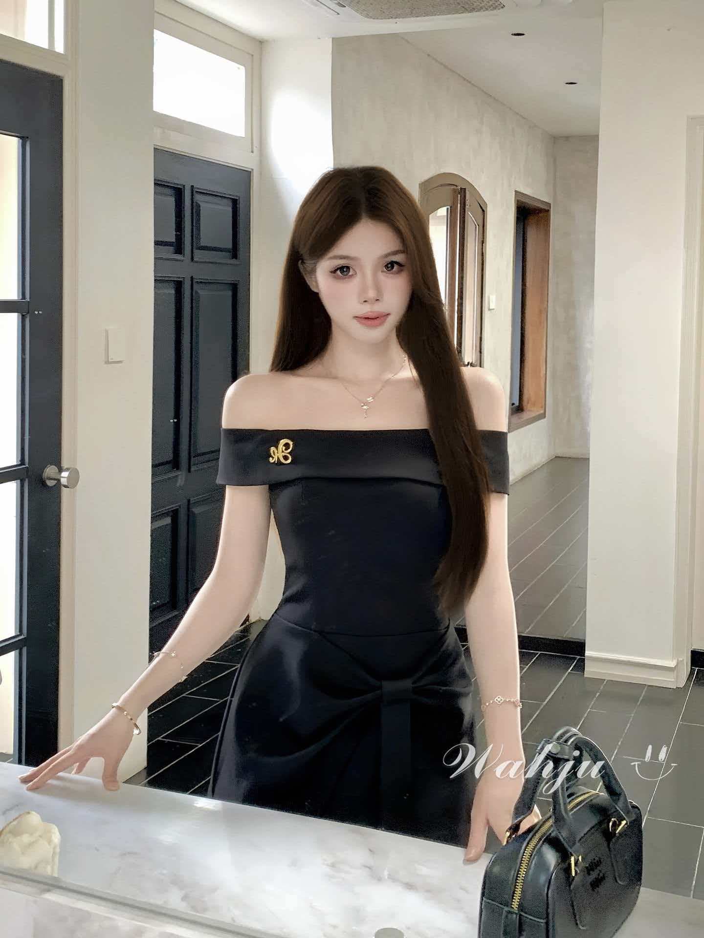 회화 솔루션 wahju 드림 나비 예술적 개념 여름 순수한 욕망 오프숄더 나비 매듭 패치워크 불규칙 꼬집기 허리 드레스 상세 이미지 2