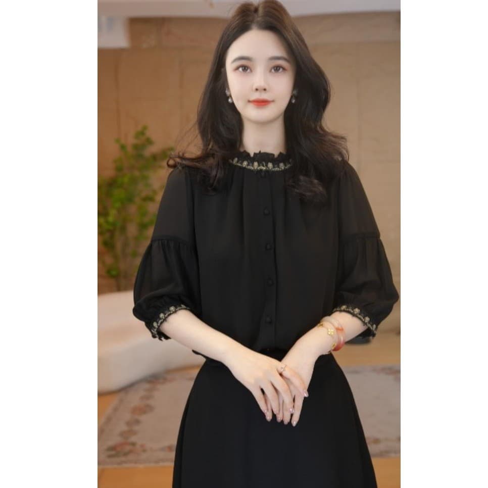 더블 색상 반팔 고급 센스 새로운 셔츠 셔츠 캐주얼 품격 여성 품질 상세 이미지 2