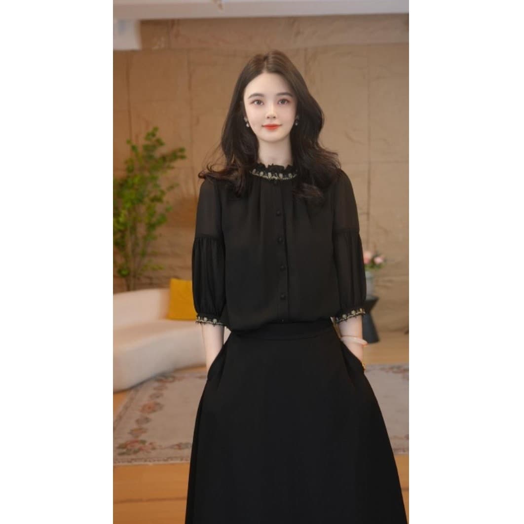 더블 색상 반팔 고급 센스 새로운 셔츠 셔츠 캐주얼 품격 여성 품질 상세 이미지 3