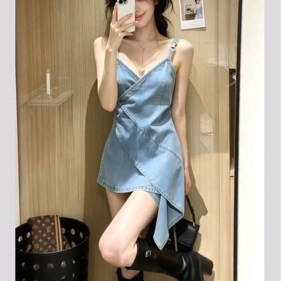 작은 대중 아니요 명중 섹션 품격 V넥 데님 슬립 여성 드레스 2026 여름 새로운 핫걸 불규칙 점프 슈트 이미지 5