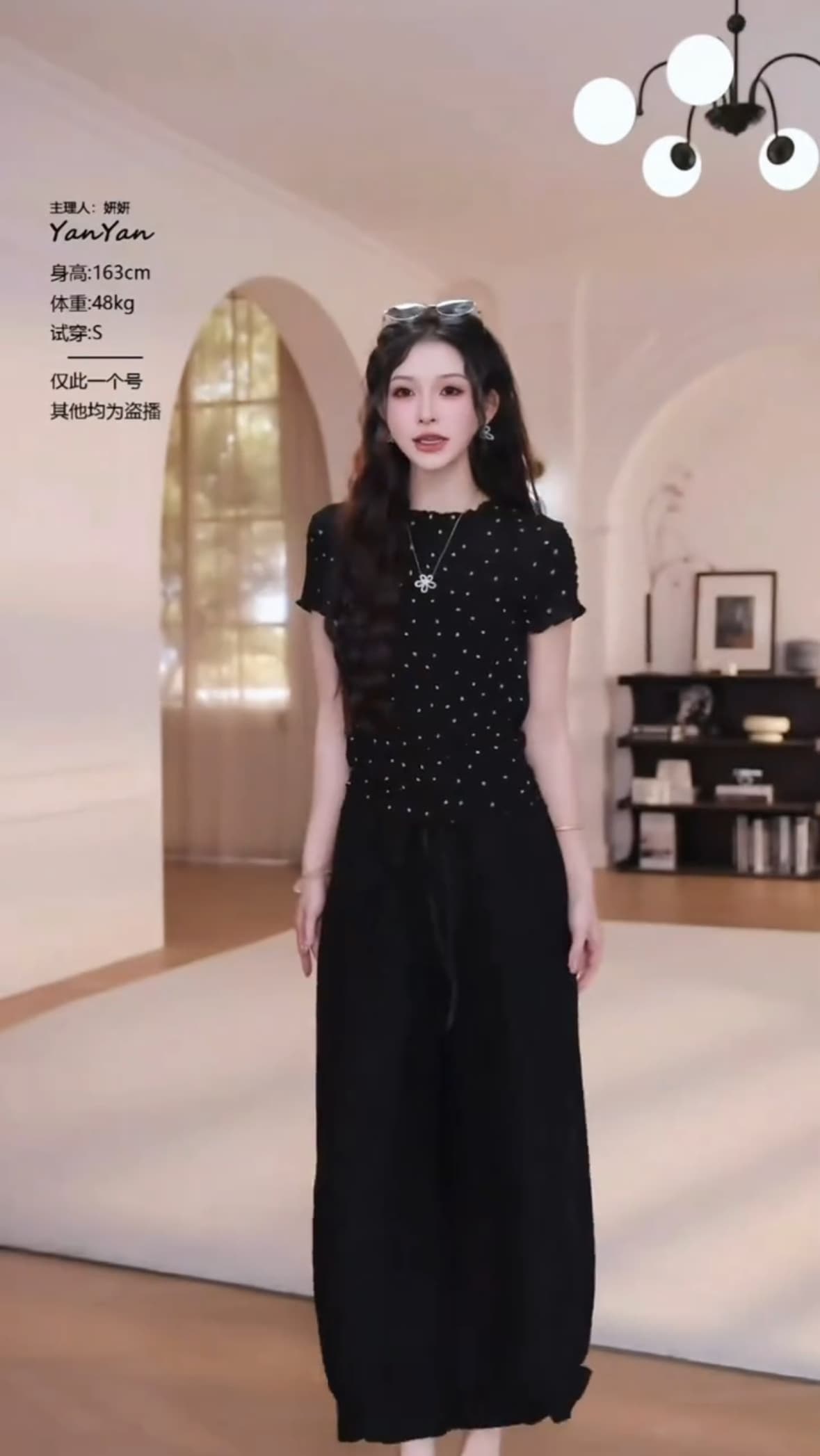 갈색 설탕 도트 무늬 2026 여름 작은 대중 디자인 센스 도트 무늬 레이스 반팔 티셔츠 세트 이미지 3