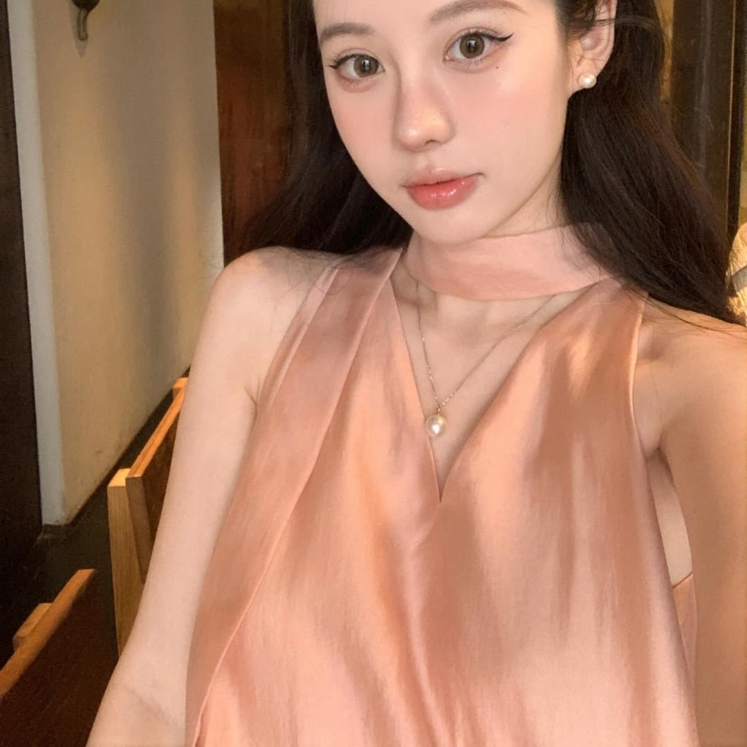 휴가 바람 행침 목 백리스 여성 드레스 2026 여름 새로운 루즈핏 슬림해 보이는 민소매 우아한 롱 스커트 이미지 5