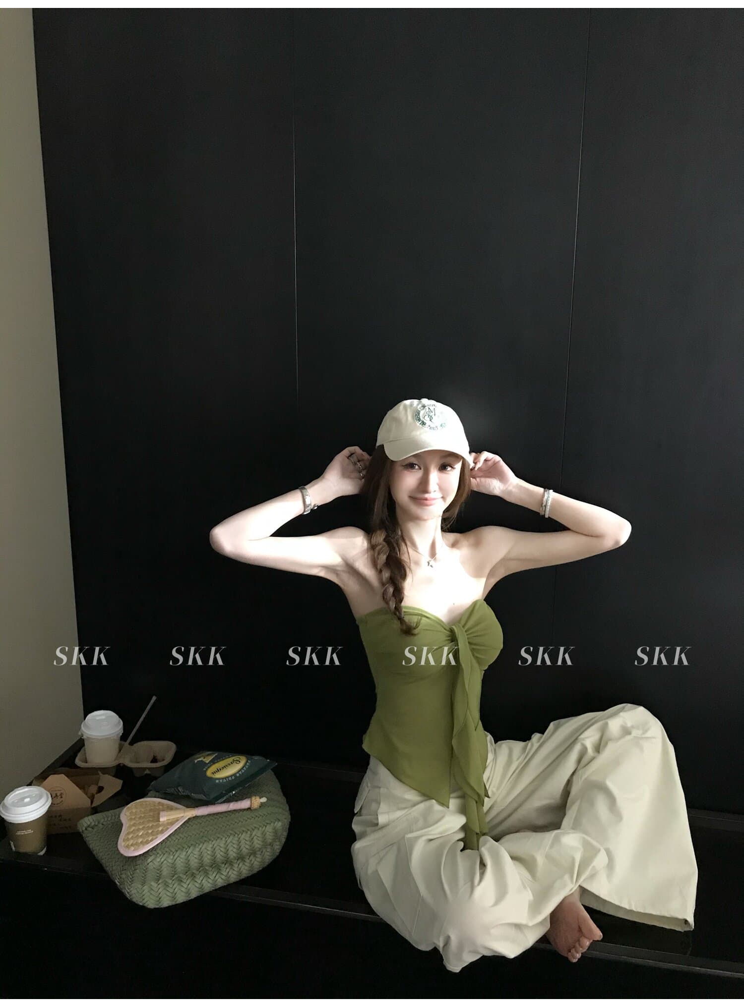 인터넷 그림 헤스 재스민 아름다움 ~까지 열기 행침 분위기 센스 비밀번호 수 있습니다. 달콤한 수 있습니다. 소금 물결무늬 측면 스트랩 망사 튜브탑 이미지 4
