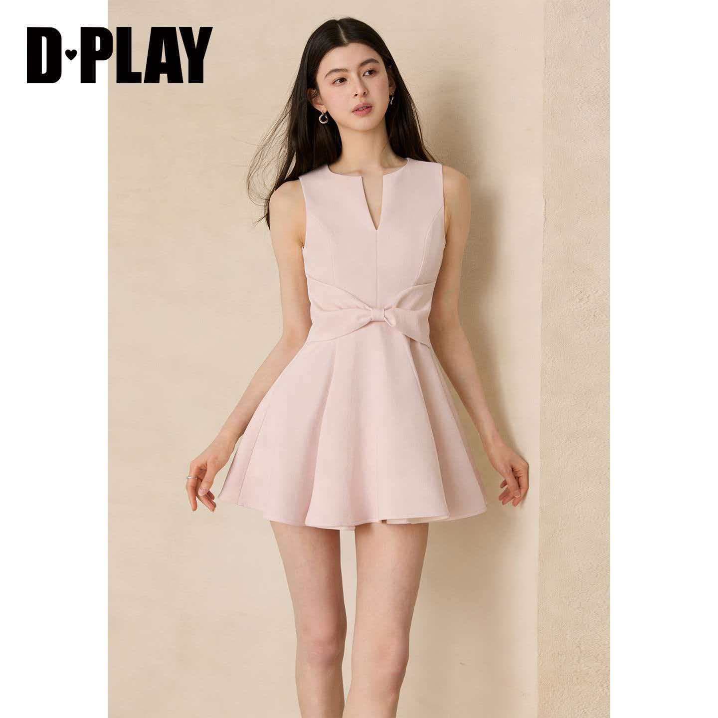 dplay2026 년 여름 화이트 드레스 3 차원 나비 매듭 허리 수축 A라인 스커트 작은 키 미니 스커트 드레스 이미지 3