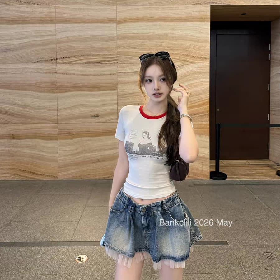 밤나무 코코아 bankelili jennie 지점 자르다 당겨서 같은 단락 섹시함 핫걸 마 오래된 포스터 반팔 여성 여름 이미지 5
