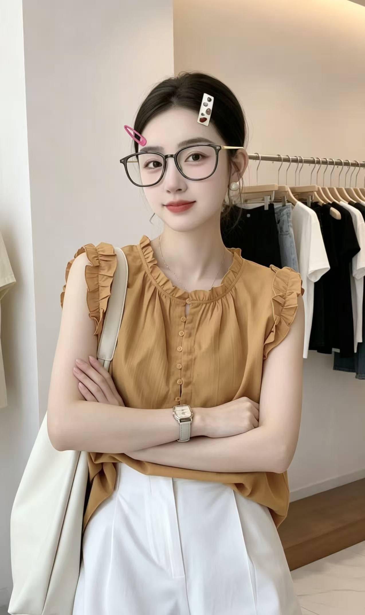 프랑스식 프릴 민소매 여성 셔츠 고급 센스 빛 럭셔리 연령 감소 외국 가스 2026 새로운 여름 작은 날다 소매 맨위 이미지 4
