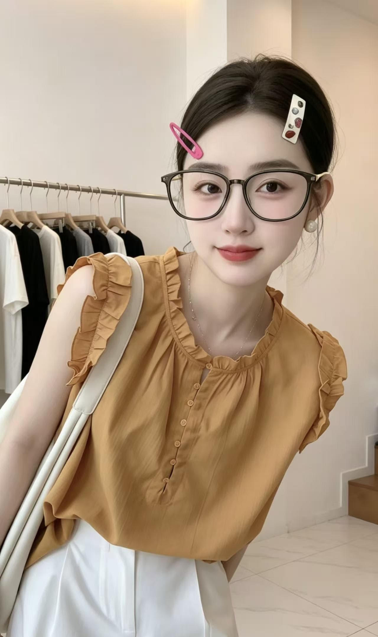 프랑스식 프릴 민소매 여성 셔츠 고급 센스 빛 럭셔리 연령 감소 외국 가스 2026 새로운 여름 작은 날다 소매 맨위 상세 이미지 2