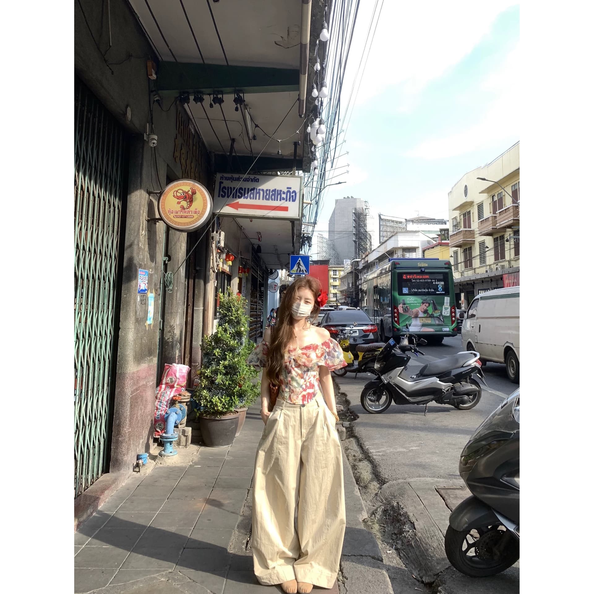 xxiiuu 유화 편지 프랑스식 작은 셔츠 꽃무늬 생선뼈 오프숄더 맨위 여성 여름 쉬폰 블라우스 상의 상세 이미지 1