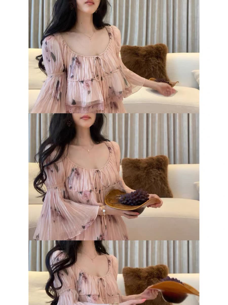 6.15 늦게 20 점 대 eees 나카지마 장미 프랑스식 중년 낭만주의 플리츠 꽃무늬 휴가 바람 세트 상세 이미지 3