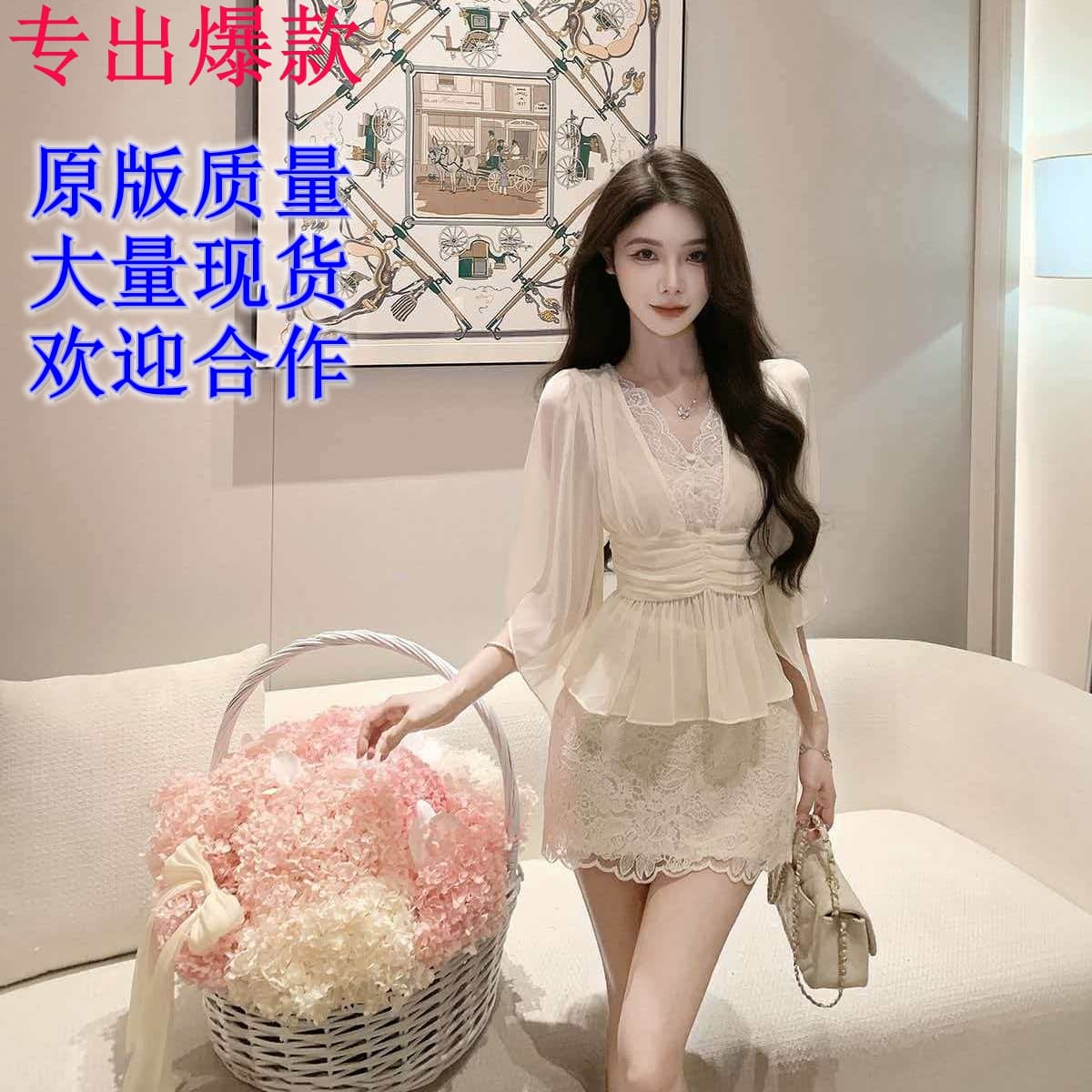justqin 6 3 부드러운 실 하트 비트 새로운 여름 드레스 명문 여성 바람 허리 수축 맨위 레이스 측면 쉬폰 작은 셔츠 여성