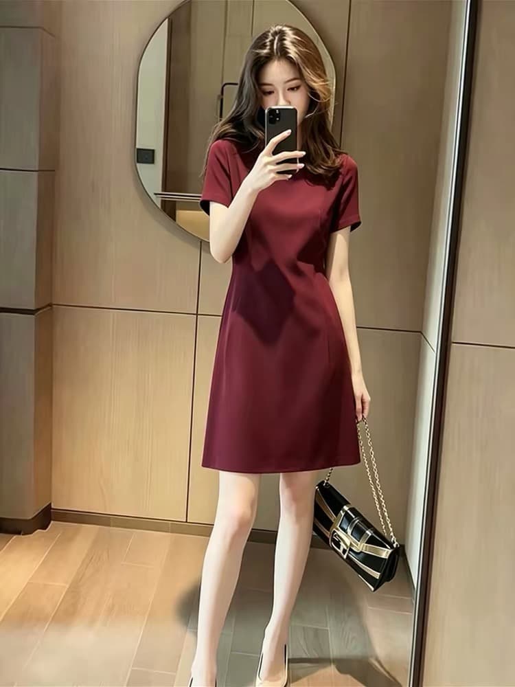 프랑스식 고급 센스 패션 다용도 반팔 여성 드레스 2026 여름 새로운 디자인 센스 우아함 품격 치마 이미지 2