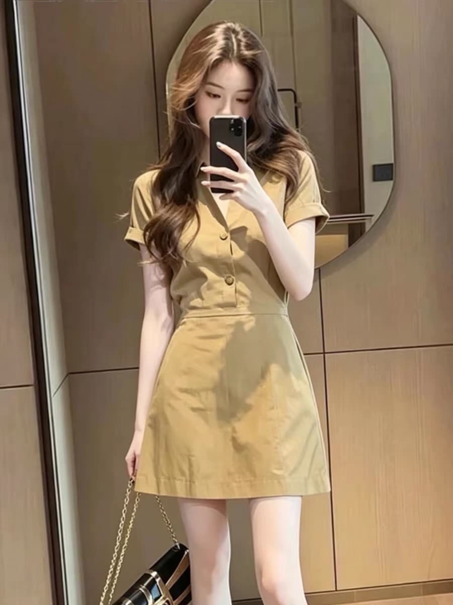 한국 스타일 품격 미니멀리즘 워크웨어 바람 드레스 2026 여름 새로운 캐주얼 출퇴근 허리 수축 한 마디 미니 스커트 여성 의류 상세 이미지 1