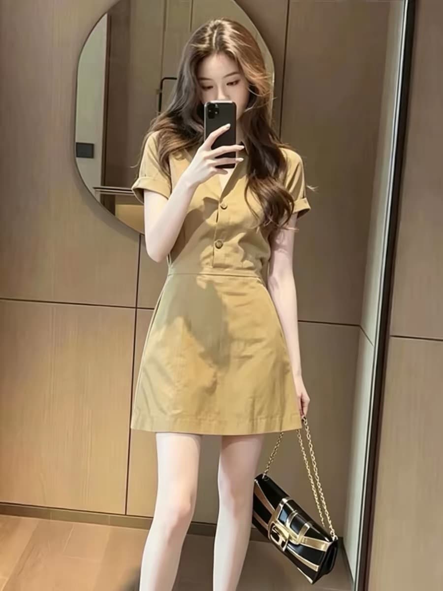 한국 스타일 품격 미니멀리즘 워크웨어 바람 드레스 2026 여름 새로운 캐주얼 출퇴근 허리 수축 한 마디 미니 스커트 여성 의류 상세 이미지 2