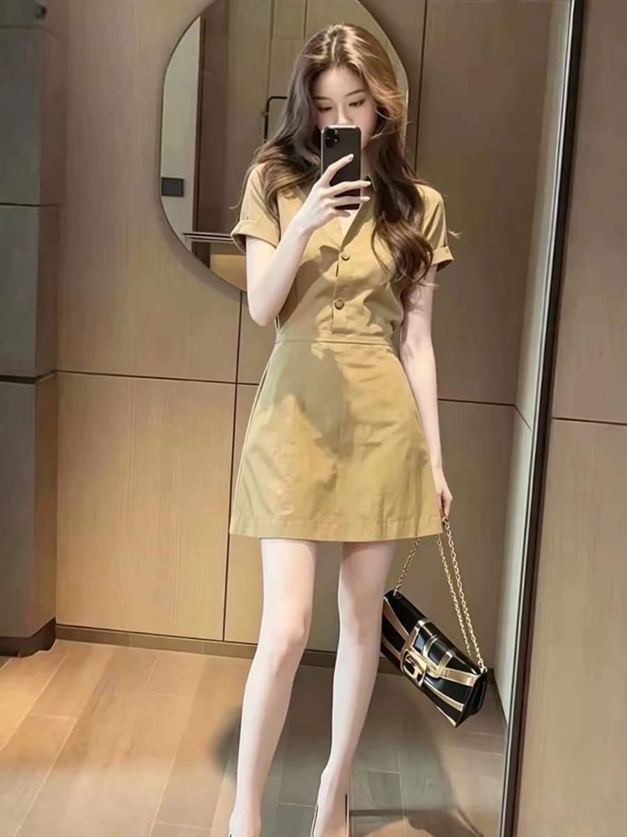 한국 스타일 품격 미니멀리즘 워크웨어 바람 드레스 2026 여름 새로운 캐주얼 출퇴근 허리 수축 한 마디 미니 스커트 여성 의류 상세 이미지 3