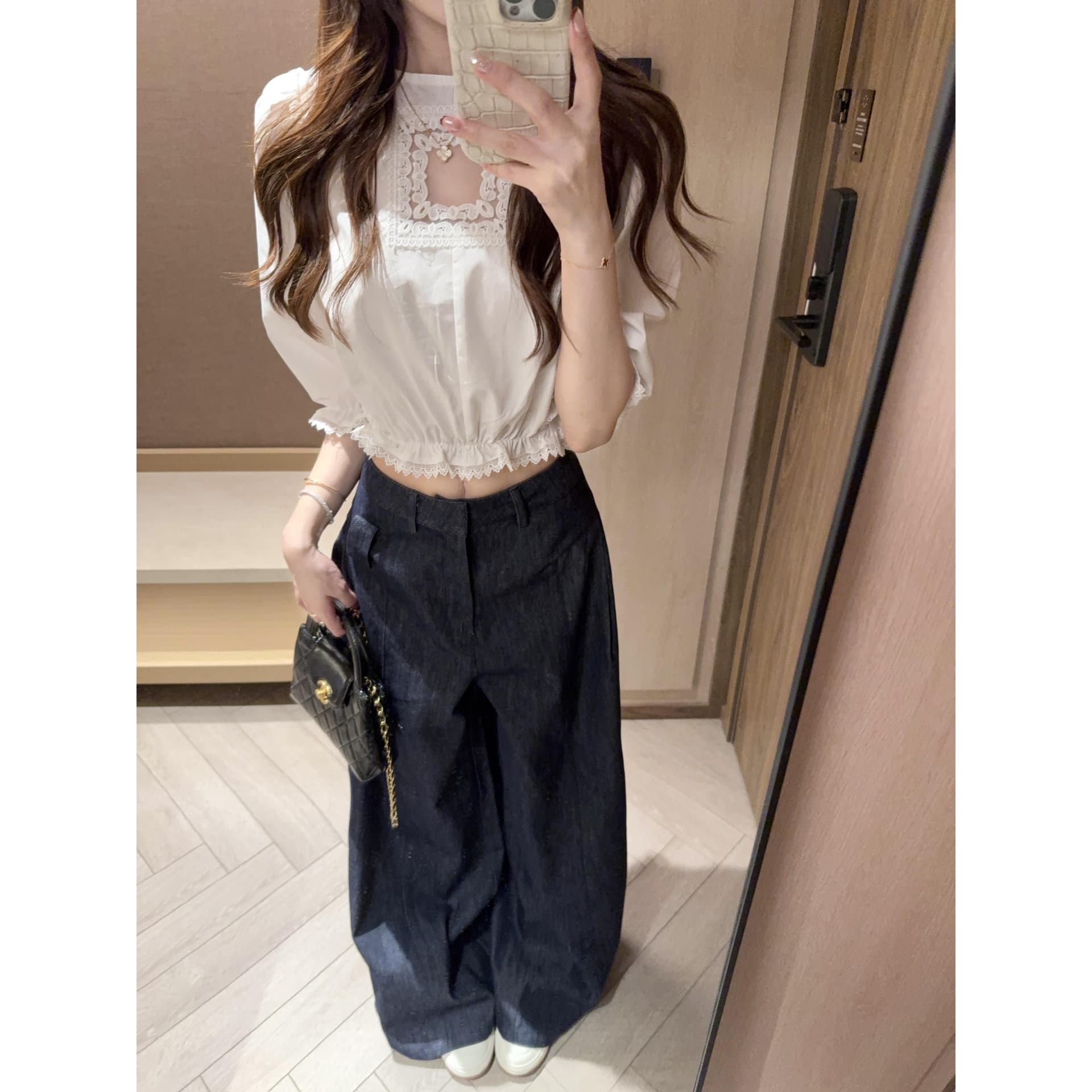 7부 소매 한 부서 화이트 맨위 이미지 3