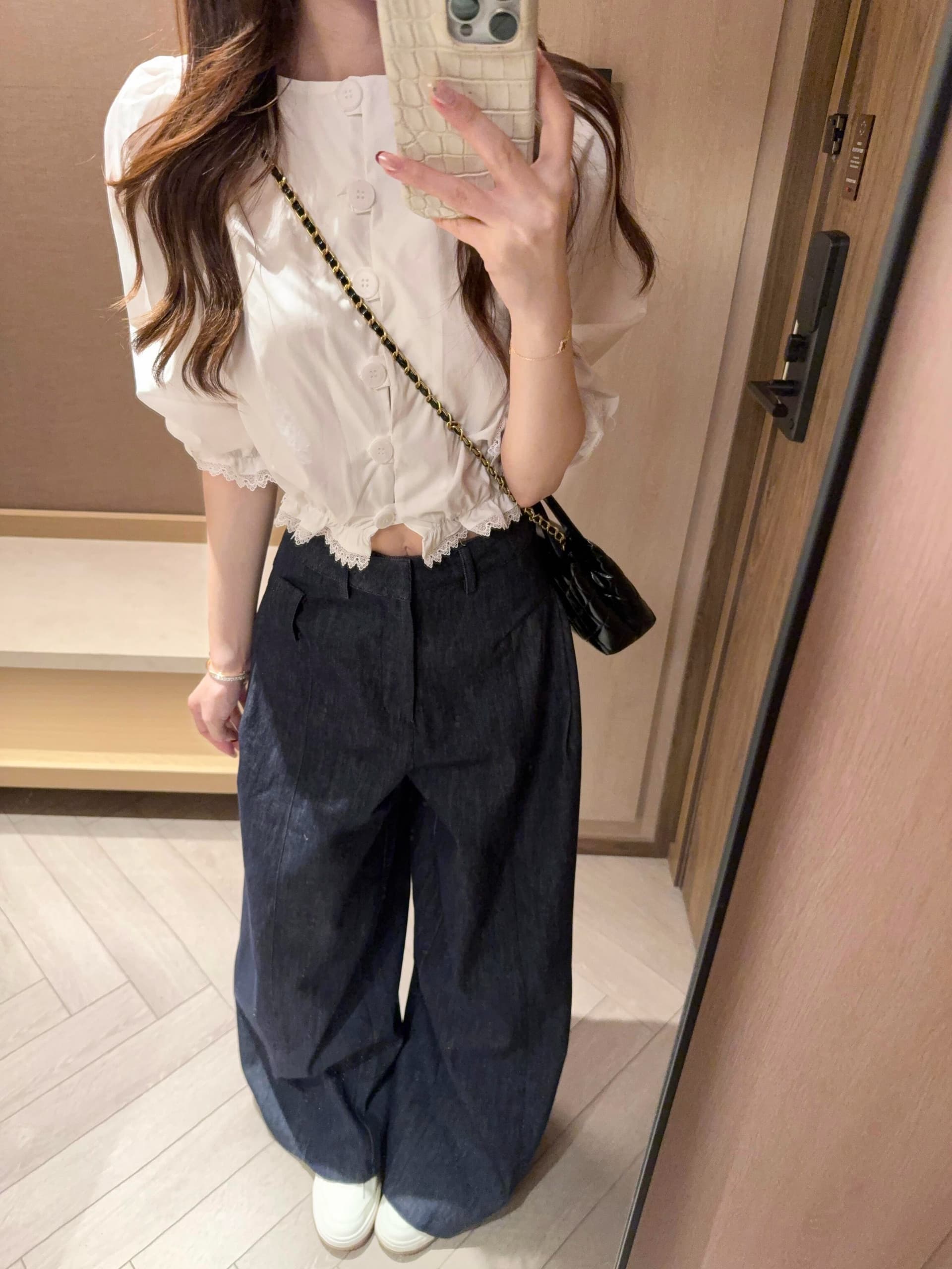 7부 소매 한 부서 화이트 맨위 상세 이미지 2