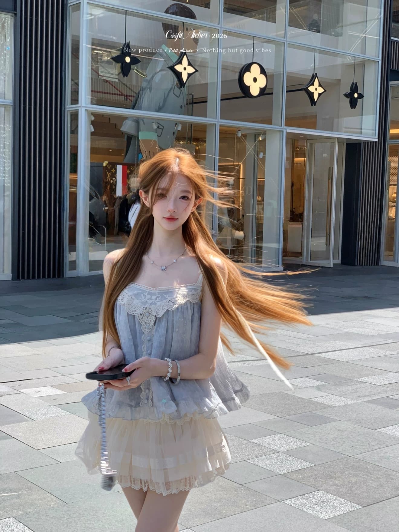 달콤한 배 푸 푸 헤일로 염색 블루 레이스 좋은 플래시 레이스업 스팽글 맨위 감기 센스 슬립 바지 세트 이미지 3